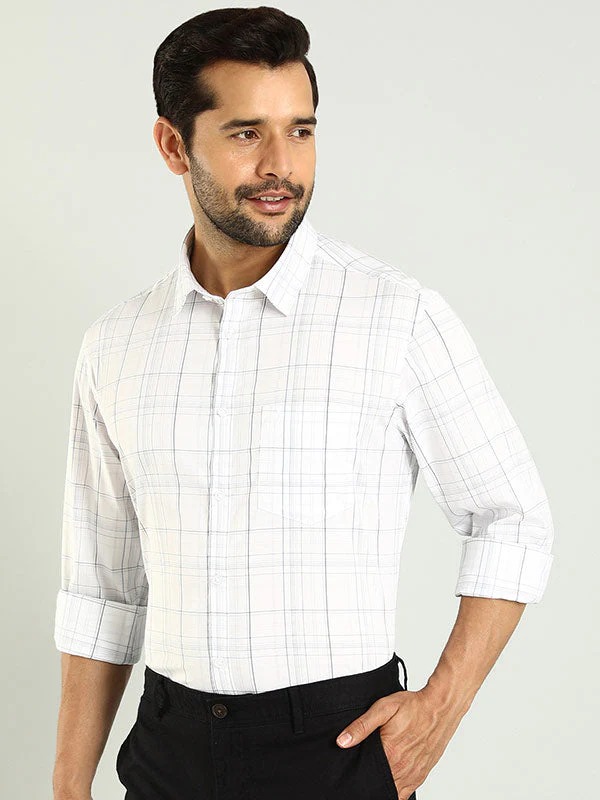 Indian Terrain Men's Regular Fit Full Sleeve Checkered White Shirt